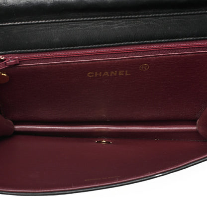 CHANEL Lambskin Matelasse Full Flap 23cm Push Lock Chain Shoulder Black Gold-Tone Hardware, Pre-Owned