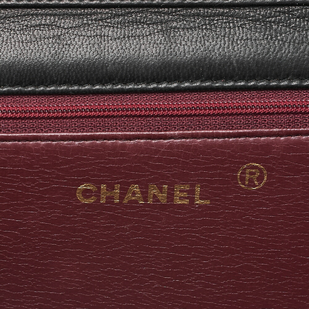 CHANEL Lambskin Matelasse Full Flap 23cm Push Lock Chain Shoulder Black Gold-Tone Hardware, Pre-Owned