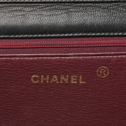 CHANEL Lambskin Matelasse Full Flap 23cm Push Lock Chain Shoulder Black Gold-Tone Hardware, Pre-Owned