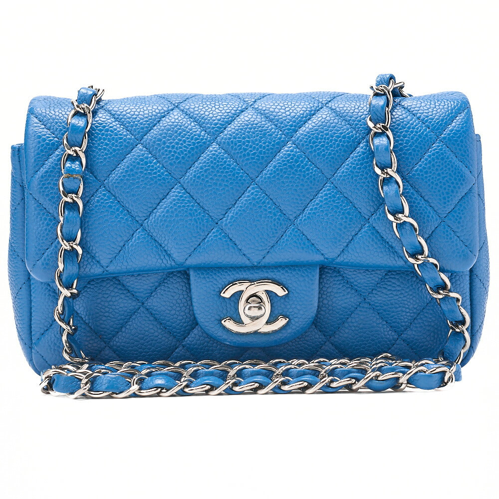 CHANEL Mini Matelasse 20 Chain Shoulder Caviar Skin Blue Silver-Tone Hardware, Pre-Owned
