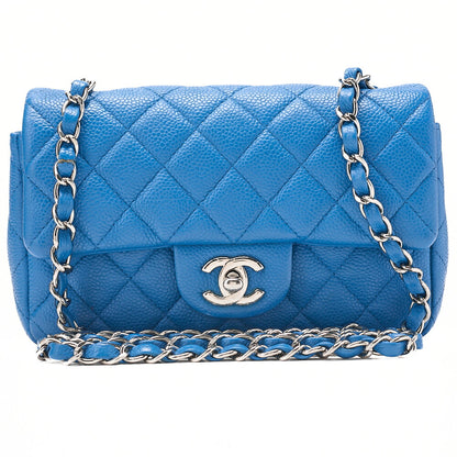CHANEL Mini Matelasse 20 Chain Shoulder Caviar Skin Blue Silver-Tone Hardware, Pre-Owned