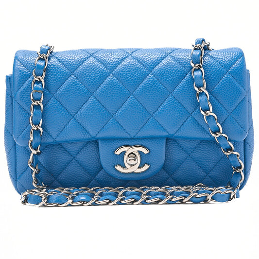 CHANEL Mini Matelasse 20 Chain Shoulder Caviar Skin Blue Silver-Tone Hardware, Pre-Owned