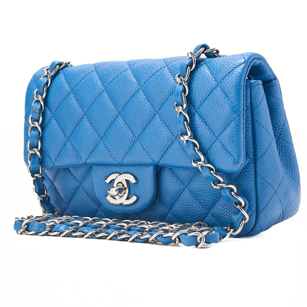 CHANEL Mini Matelasse 20 Chain Shoulder Caviar Skin Blue Silver-Tone Hardware, Pre-Owned