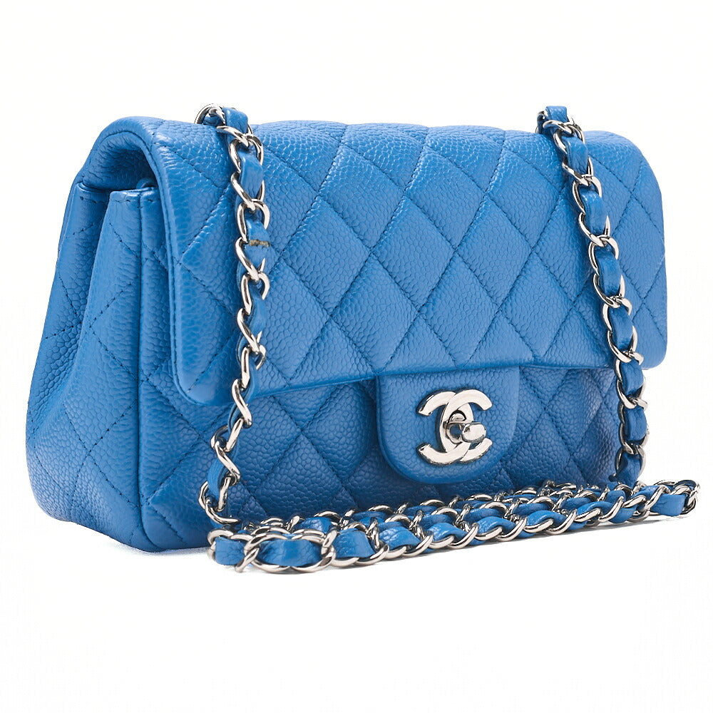 CHANEL Mini Matelasse 20 Chain Shoulder Caviar Skin Blue Silver-Tone Hardware, Pre-Owned
