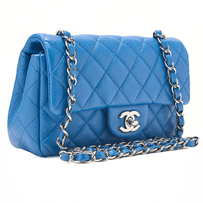 CHANEL Mini Matelasse 20 Chain Shoulder Caviar Skin Blue Silver-Tone Hardware, Pre-Owned