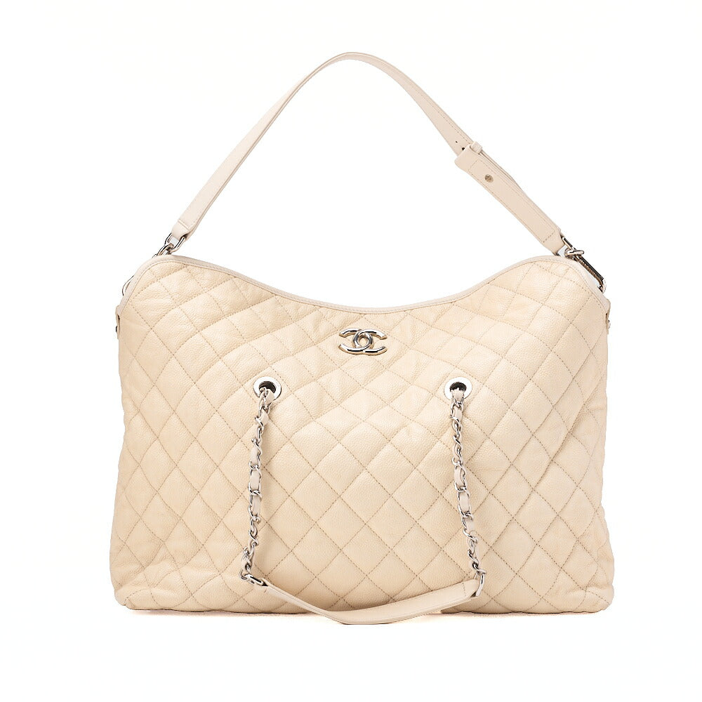 CHANEL Matelasse 2WAY Shoulder Bag Caviar Skin Ivory Silver-Tone Hardware, Pre-Owned