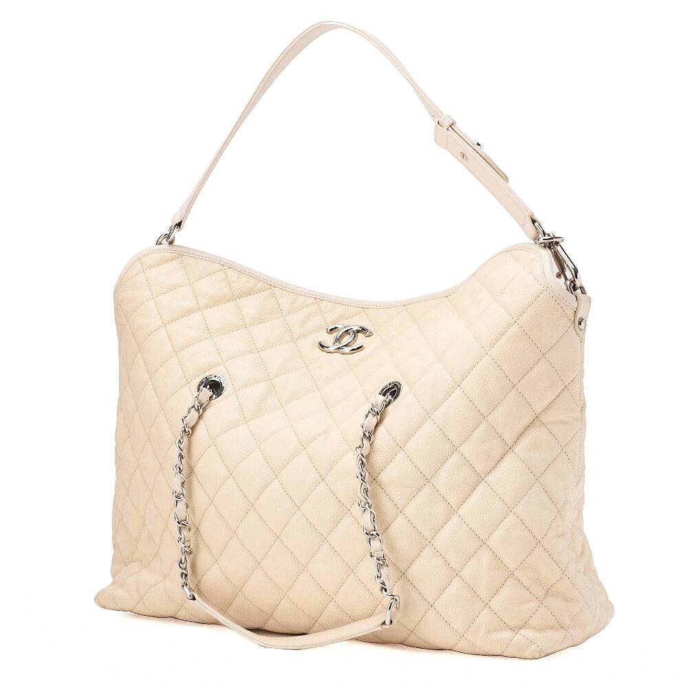CHANEL Matelasse 2WAY Shoulder Bag Caviar Skin Ivory Silver-Tone Hardware, Pre-Owned