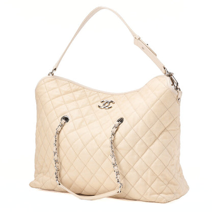 CHANEL Matelasse 2WAY Shoulder Bag Caviar Skin Ivory Silver-Tone Hardware, Pre-Owned