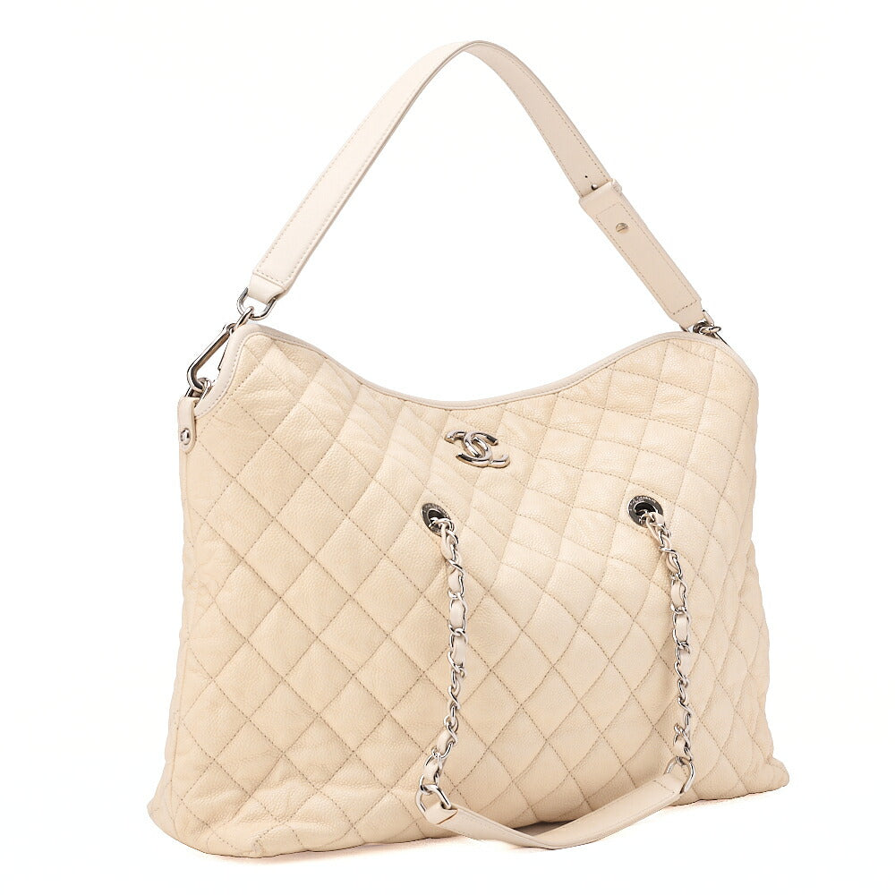 CHANEL Matelasse 2WAY Shoulder Bag Caviar Skin Ivory Silver-Tone Hardware, Pre-Owned