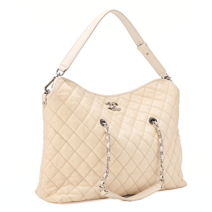 CHANEL Matelasse 2WAY Shoulder Bag Caviar Skin Ivory Silver-Tone Hardware, Pre-Owned