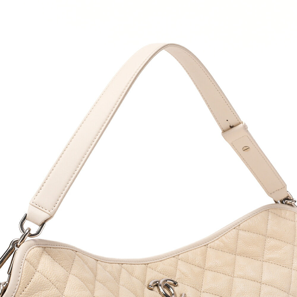 CHANEL Matelasse 2WAY Shoulder Bag Caviar Skin Ivory Silver-Tone Hardware, Pre-Owned