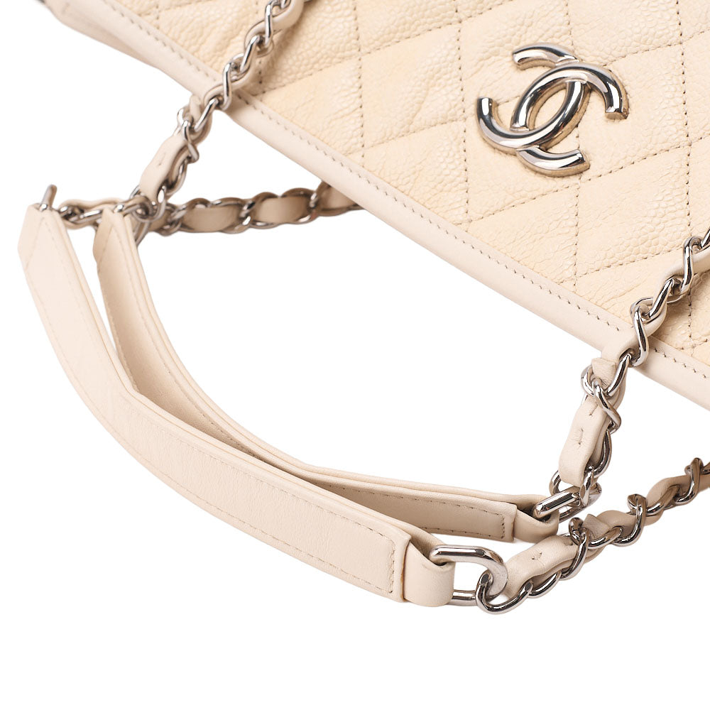 CHANEL Matelasse 2WAY Shoulder Bag Caviar Skin Ivory Silver-Tone Hardware, Pre-Owned