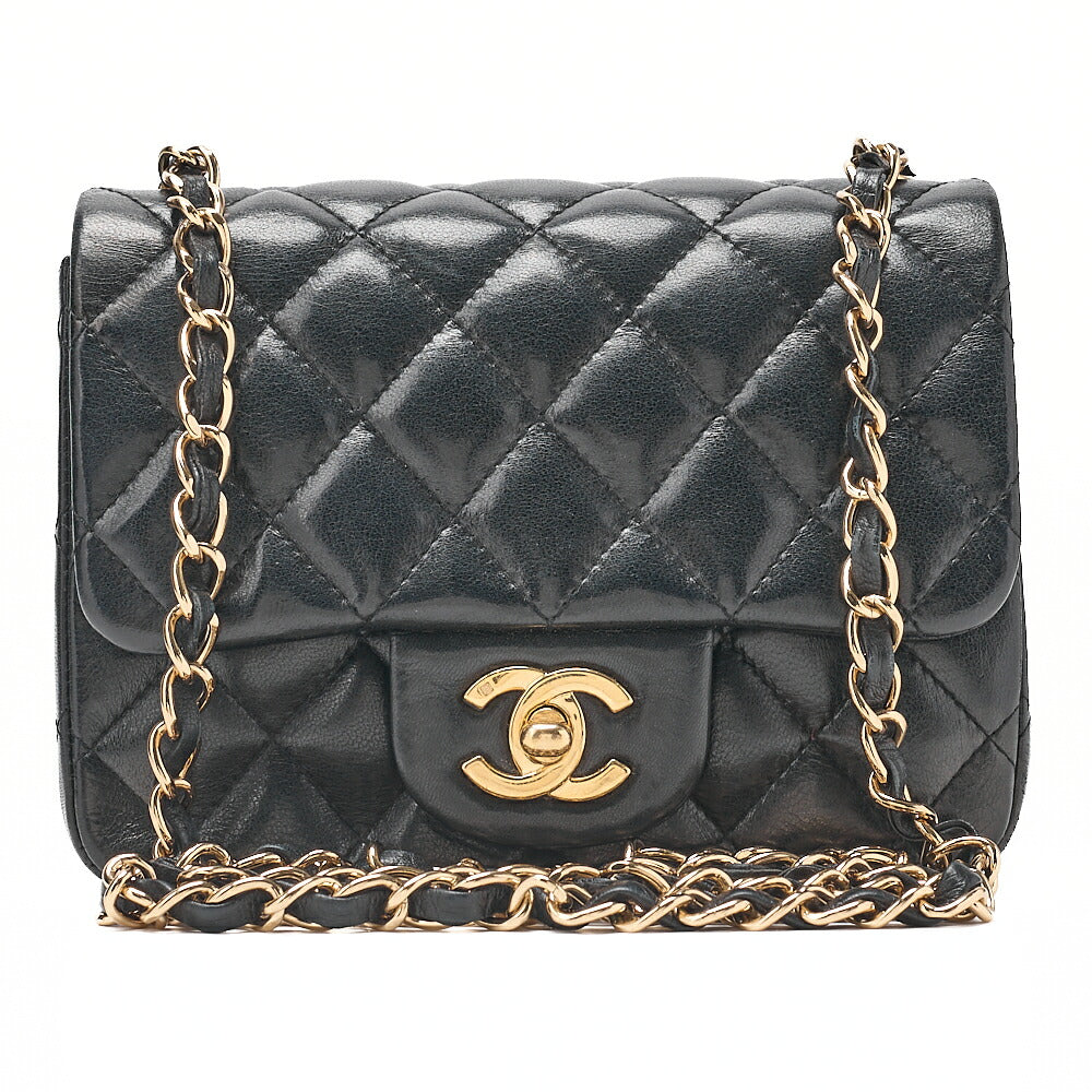CHANEL Mini Matlesse 17cm Chain Shoulder Bag Lambskin Black Gold-Tone Hardware, Pre-Owned
