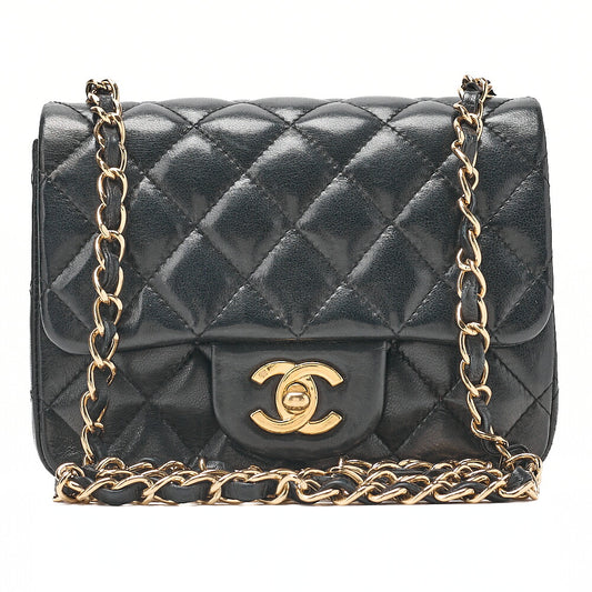 CHANEL Mini Matlesse 17cm Chain Shoulder Bag Lambskin Black Gold-Tone Hardware, Pre-Owned