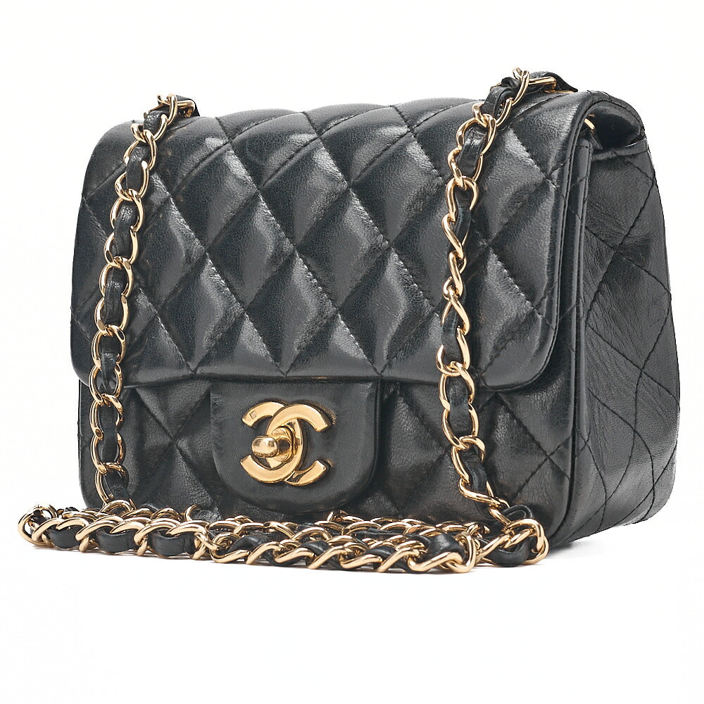 CHANEL Mini Matlesse 17cm Chain Shoulder Bag Lambskin Black Gold-Tone Hardware, Pre-Owned