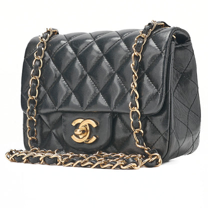 CHANEL Mini Matlesse 17cm Chain Shoulder Bag Lambskin Black Gold-Tone Hardware, Pre-Owned