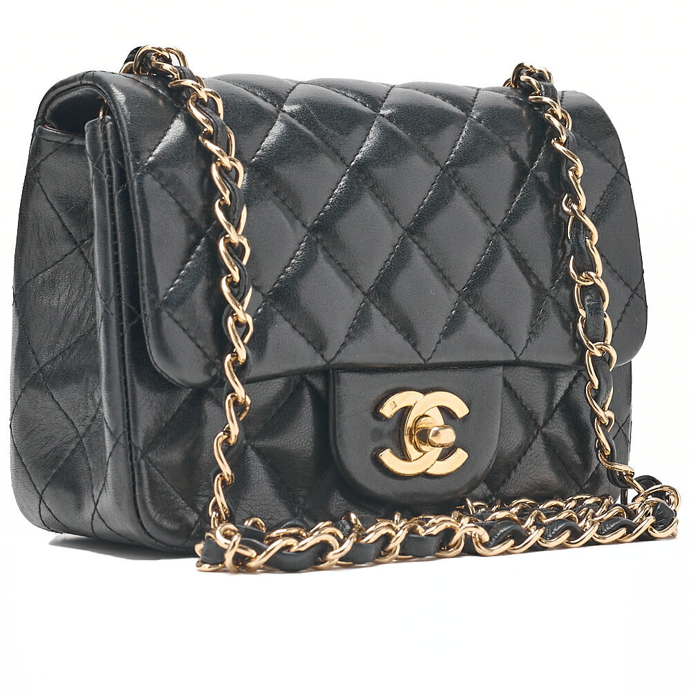 CHANEL Mini Matlesse 17cm Chain Shoulder Bag Lambskin Black Gold-Tone Hardware, Pre-Owned