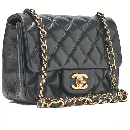 CHANEL Mini Matlesse 17cm Chain Shoulder Bag Lambskin Black Gold-Tone Hardware, Pre-Owned