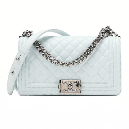 CHANEL Lambskin Boy Chanel Chain Shoulder Gray Silver-Tone Hardware, Pre-Owned