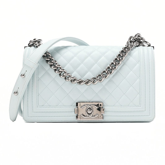 CHANEL Lambskin Boy Chanel Chain Shoulder Gray Silver-Tone Hardware, Pre-Owned