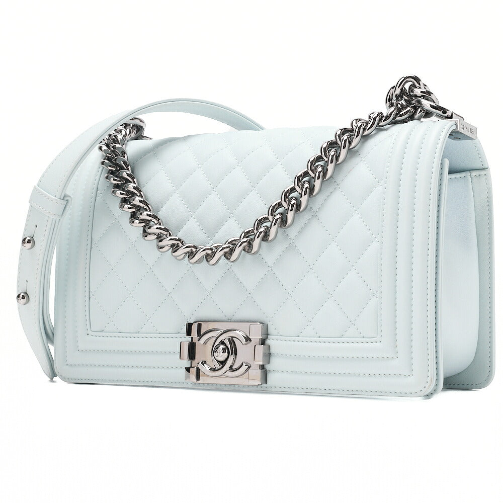 CHANEL Lambskin Boy Chanel Chain Shoulder Gray Silver-Tone Hardware, Pre-Owned