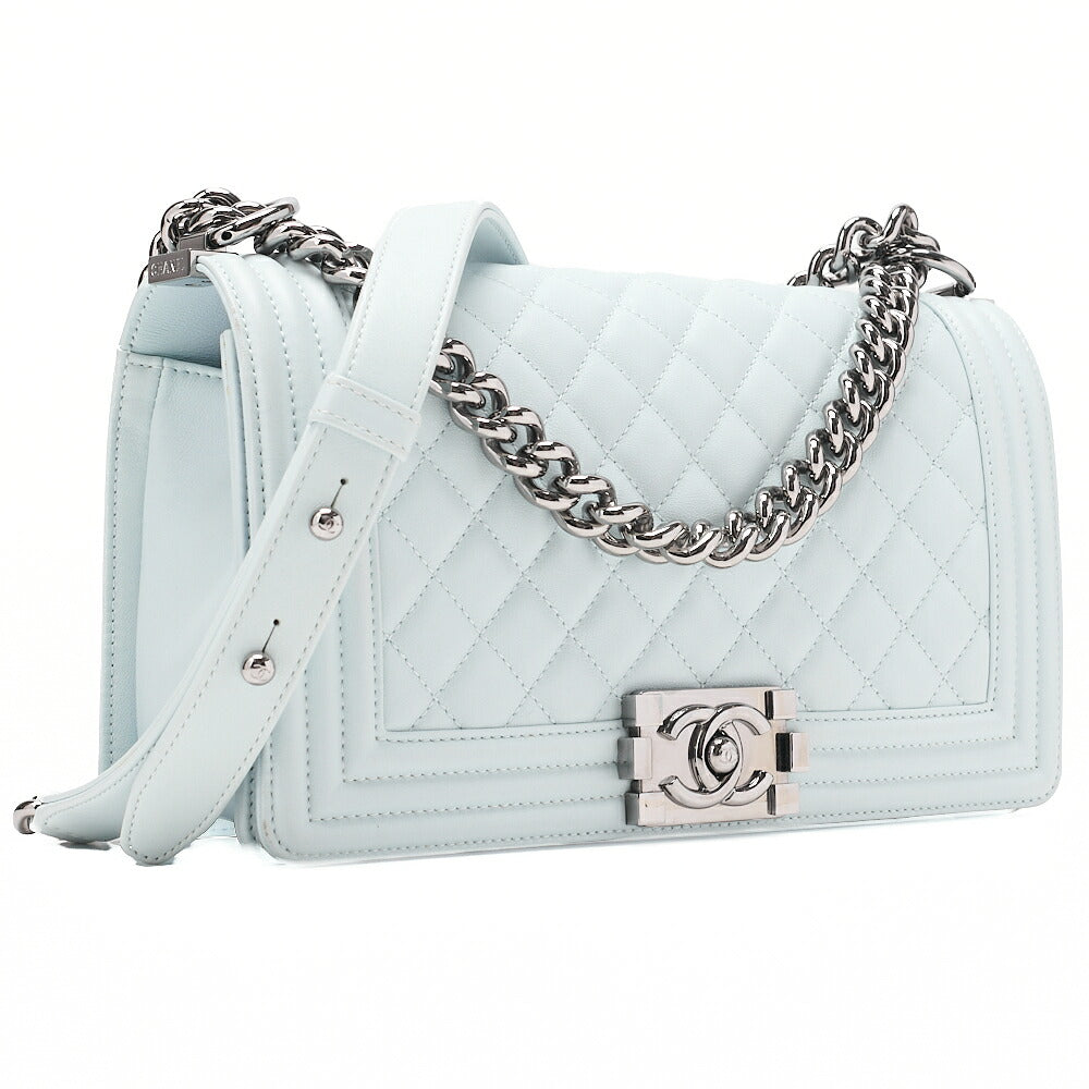CHANEL Lambskin Boy Chanel Chain Shoulder Gray Silver-Tone Hardware, Pre-Owned
