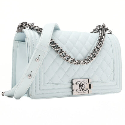 CHANEL Lambskin Boy Chanel Chain Shoulder Gray Silver-Tone Hardware, Pre-Owned