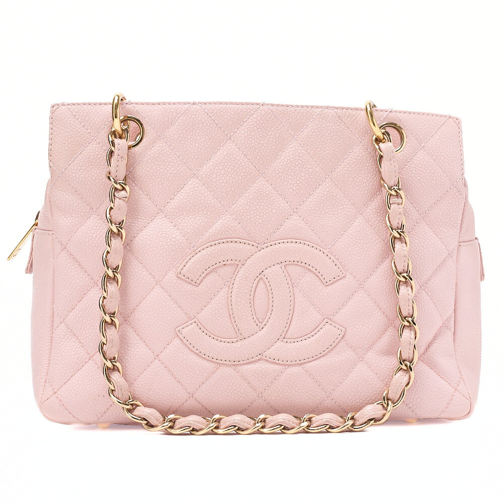 CHANEL Tote Bag Matelasse Caviar Skin Pink Double Chain Shoulder PTT Gold-Tone Hardware, Pre-Owned