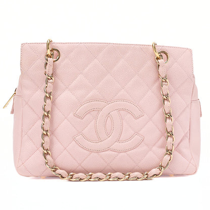 CHANEL Tote Bag Matelasse Caviar Skin Pink Double Chain Shoulder PTT Gold-Tone Hardware, Pre-Owned