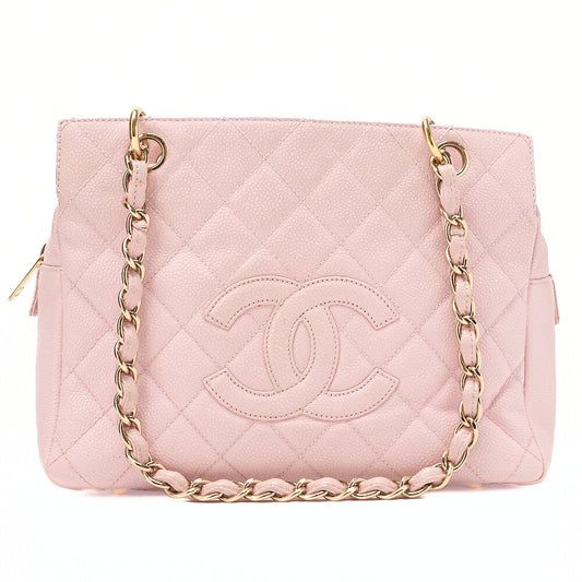 CHANEL Tote Bag Matelasse Caviar Skin Pink Double Chain Shoulder PTT Gold-Tone Hardware, Pre-Owned