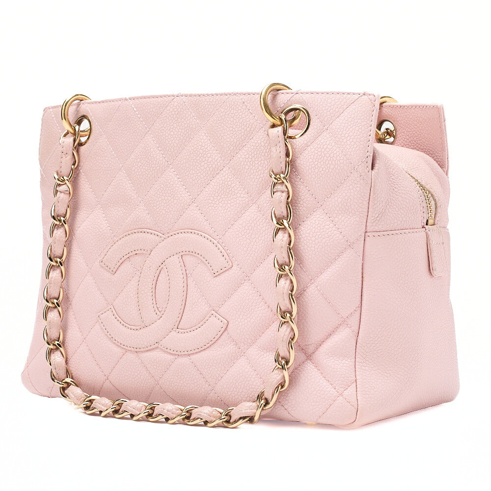 CHANEL Tote Bag Matelasse Caviar Skin Pink Double Chain Shoulder PTT Gold-Tone Hardware, Pre-Owned