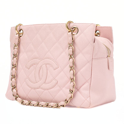 CHANEL Tote Bag Matelasse Caviar Skin Pink Double Chain Shoulder PTT Gold-Tone Hardware, Pre-Owned