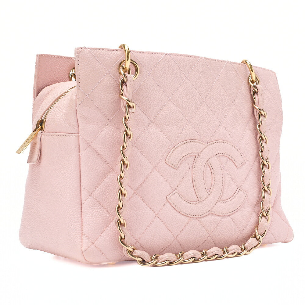 CHANEL Tote Bag Matelasse Caviar Skin Pink Double Chain Shoulder PTT Gold-Tone Hardware, Pre-Owned