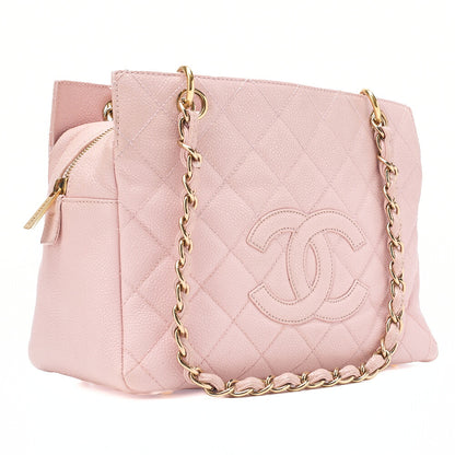 CHANEL Tote Bag Matelasse Caviar Skin Pink Double Chain Shoulder PTT Gold-Tone Hardware, Pre-Owned
