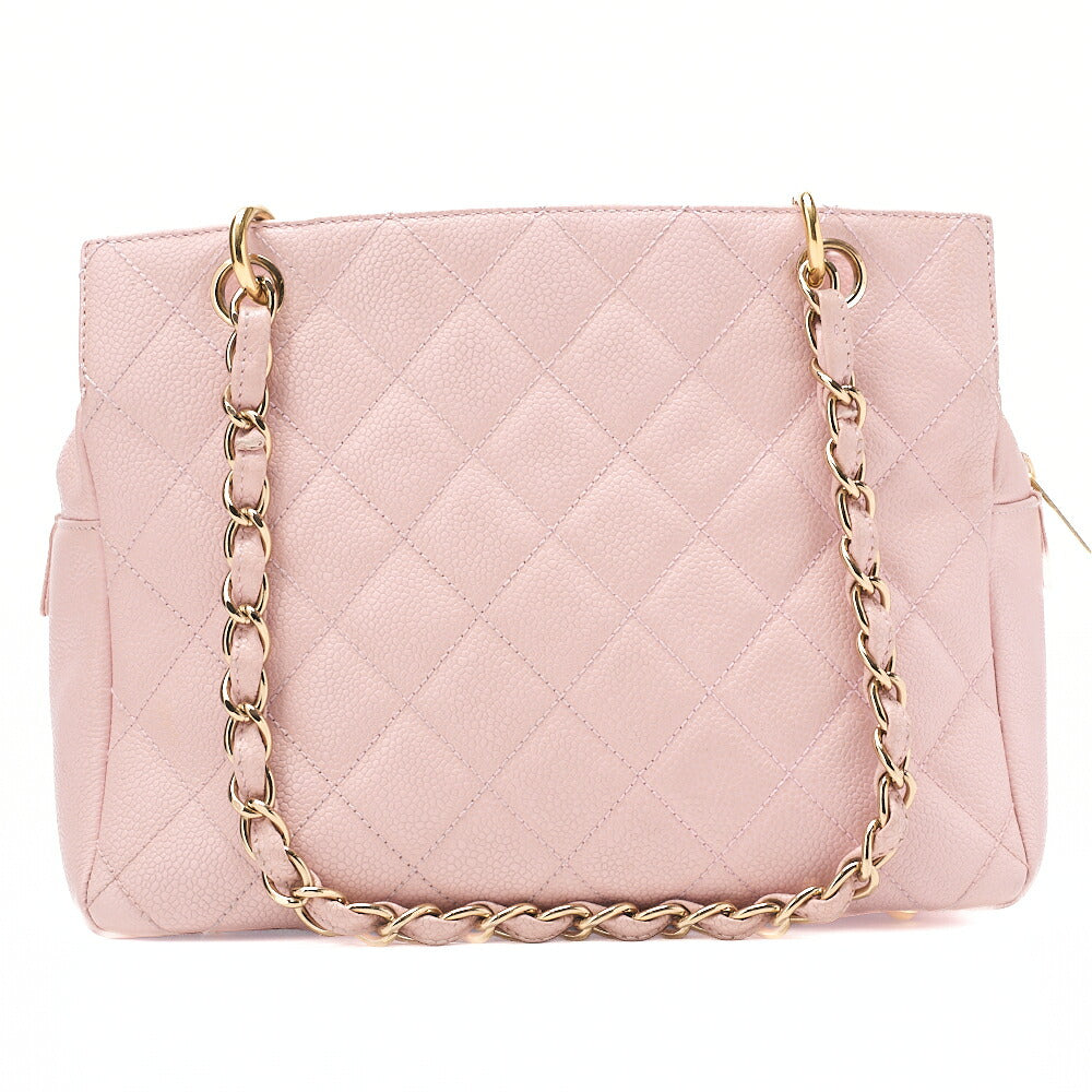 CHANEL Tote Bag Matelasse Caviar Skin Pink Double Chain Shoulder PTT Gold-Tone Hardware, Pre-Owned