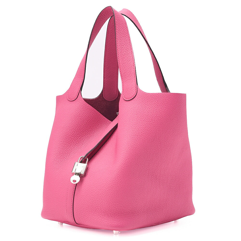 Hermes Hermes Picotan Lock MM Handbag Togo Rose Shocking Silver-Tone Hardware, Pre-Owned