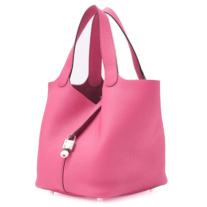 Hermes Hermes Picotan Lock MM Handbag Togo Rose Shocking Silver-Tone Hardware, Pre-Owned