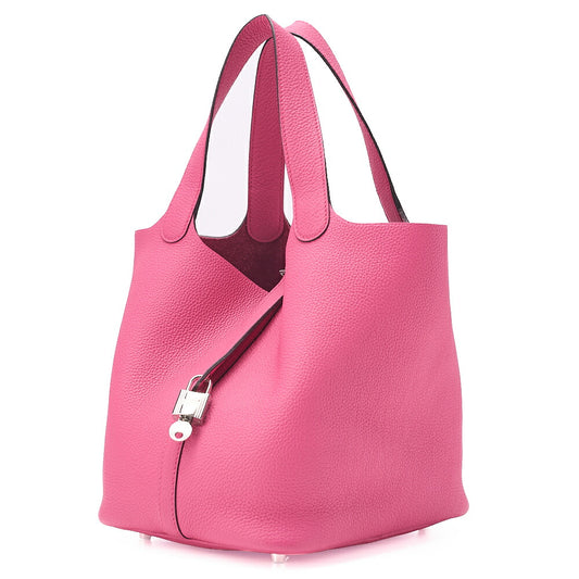 Hermes Hermes Picotan Lock MM Handbag Togo Rose Shocking Silver-Tone Hardware, Pre-Owned