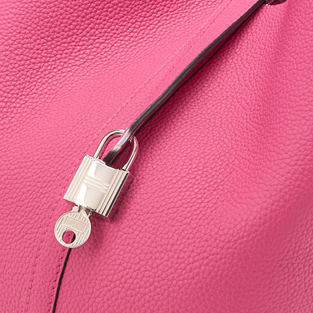 Hermes Hermes Picotan Lock MM Handbag Togo Rose Shocking Silver-Tone Hardware, Pre-Owned