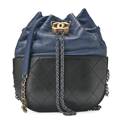 CHANEL Drawstring Matelasse Chain Shoulder Coco Charm Calfskin Navy x Black Silver x Gold -Tone Hardware, Pre-Owned