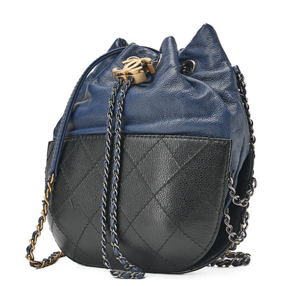 CHANEL Drawstring Matelasse Chain Shoulder Coco Charm Calfskin Navy x Black Silver x Gold -Tone Hardware, Pre-Owned