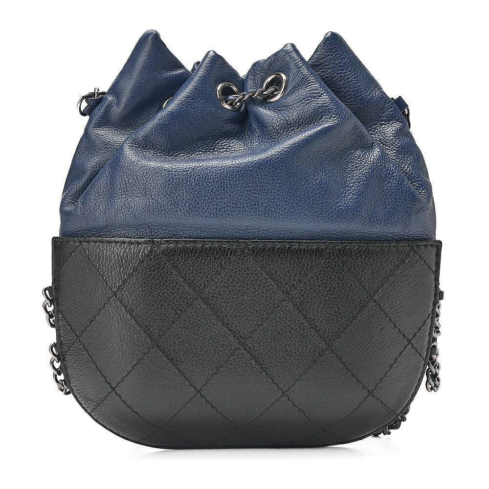 CHANEL Drawstring Matelasse Chain Shoulder Coco Charm Calfskin Navy x Black Silver x Gold -Tone Hardware, Pre-Owned