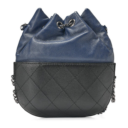 CHANEL Drawstring Matelasse Chain Shoulder Coco Charm Calfskin Navy x Black Silver x Gold -Tone Hardware, Pre-Owned
