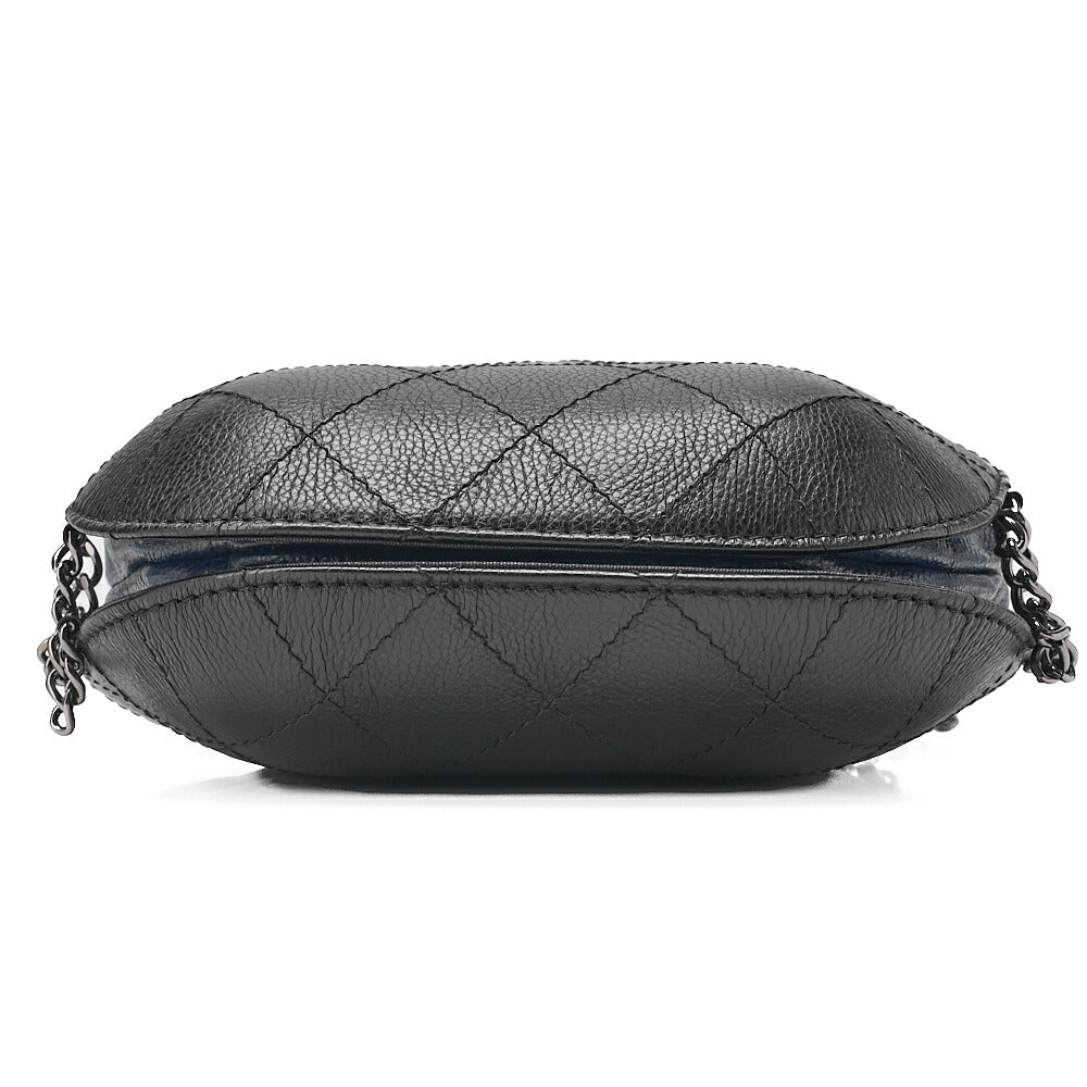 CHANEL Drawstring Matelasse Chain Shoulder Coco Charm Calfskin Navy x Black Silver x Gold -Tone Hardware, Pre-Owned