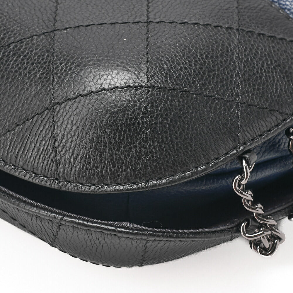 CHANEL Drawstring Matelasse Chain Shoulder Coco Charm Calfskin Navy x Black Silver x Gold -Tone Hardware, Pre-Owned