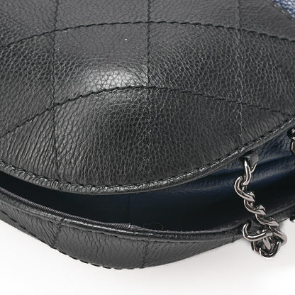 CHANEL Drawstring Matelasse Chain Shoulder Coco Charm Calfskin Navy x Black Silver x Gold -Tone Hardware, Pre-Owned