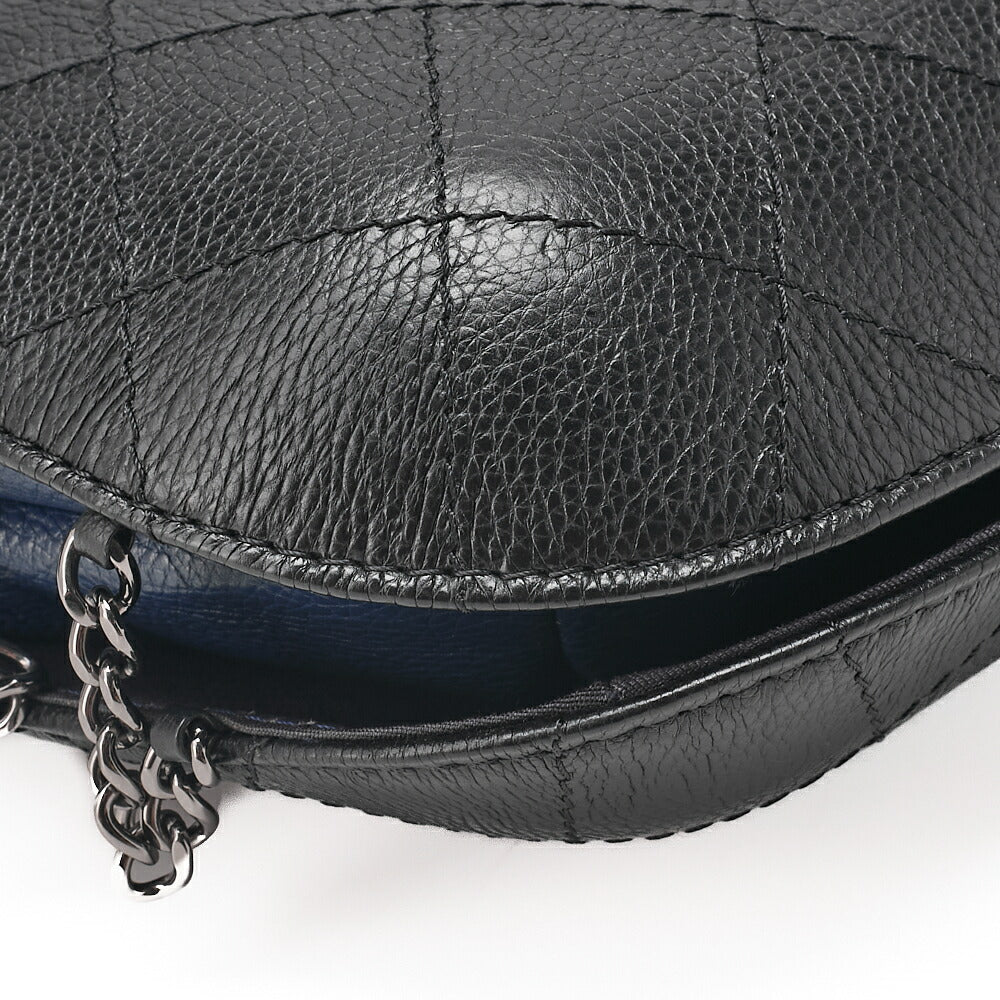 CHANEL Drawstring Matelasse Chain Shoulder Coco Charm Calfskin Navy x Black Silver x Gold -Tone Hardware, Pre-Owned