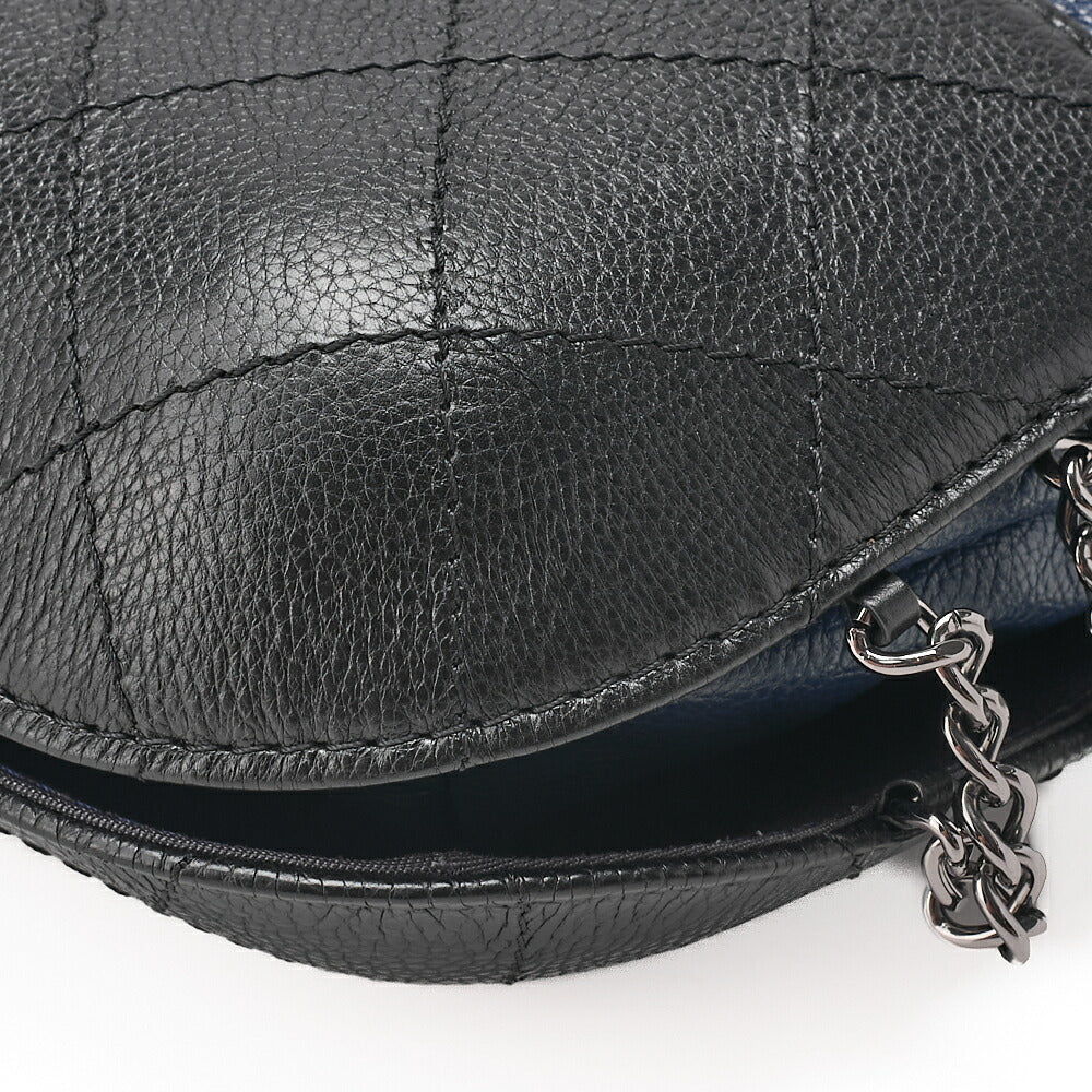 CHANEL Drawstring Matelasse Chain Shoulder Coco Charm Calfskin Navy x Black Silver x Gold -Tone Hardware, Pre-Owned