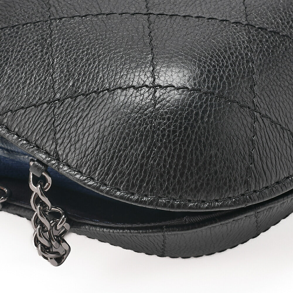 CHANEL Drawstring Matelasse Chain Shoulder Coco Charm Calfskin Navy x Black Silver x Gold -Tone Hardware, Pre-Owned