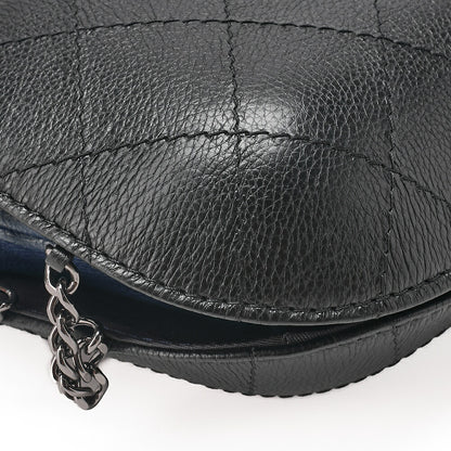 CHANEL Drawstring Matelasse Chain Shoulder Coco Charm Calfskin Navy x Black Silver x Gold -Tone Hardware, Pre-Owned